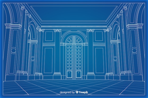 3d blauwdruk arhitectural van een gebouw Gratis Vector
