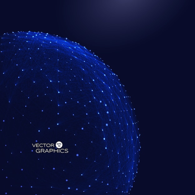 3d-object zoals bol in de ruimte met verbindingslijnen en gloeiende deeltjes. abstracte vectorillustratie voor technisch ontwerp. Premium Vector