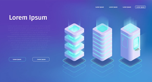 3d-vector isometrische set van grote datacenter-server Premium Vector