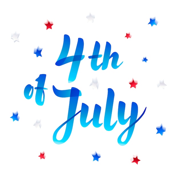 4 juli. onafhankelijkheidsdag belettering met sterren en confetti. marker schetsstijl. Premium Vector