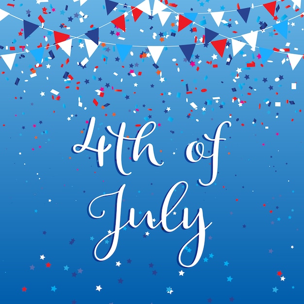 4 juli vs met vlaggen en confetti Gratis Vector