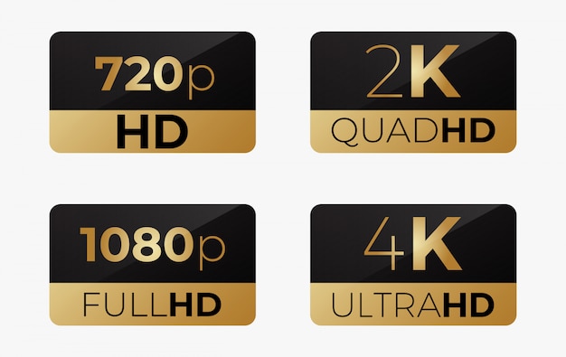 4k Ultrahd 2k Quadhd 1080 Fullhd En 7 Hd Stikers Premium Vector