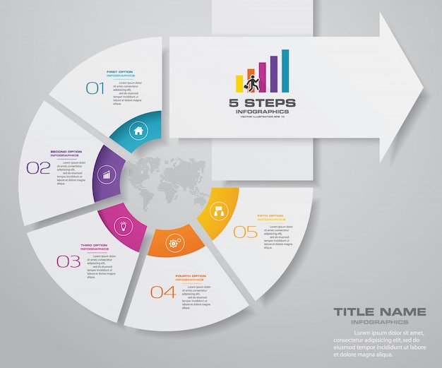 5 stappen infographics element pijl sjabloon grafiek. Premium Vector