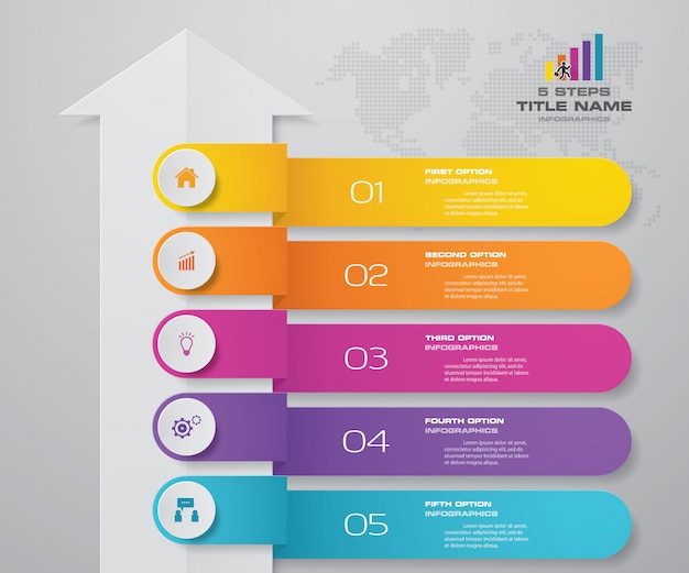 5 stappen infographics element pijl sjabloon grafiek. Premium Vector
