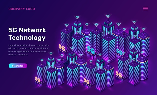 5g-netwerktechnologie, isometrisch concept Gratis Vector