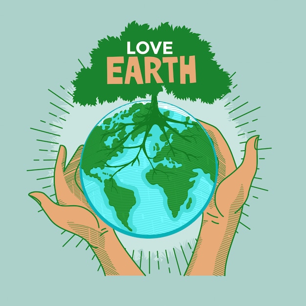 Aarde Dag Concept Love Earth Menselijke Handen Met Aard Globe Illustratie Premium Vector