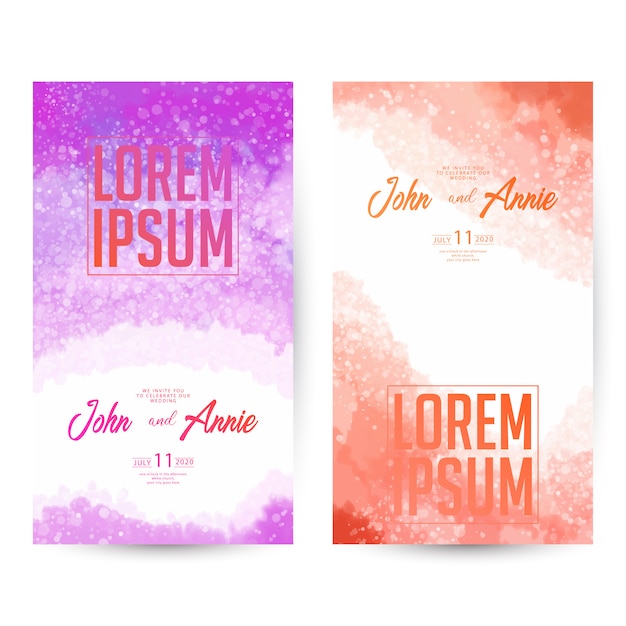 Abstract aquarel bruiloft uitnodiging kaartsjabloon ontwerp Premium Vector
