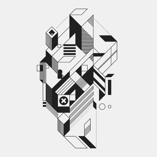 Abstract geometrisch element in futuristische stijl die op witte achtergrond wordt geïsoleerd. handig voor afdrukken en posters. Premium Vector