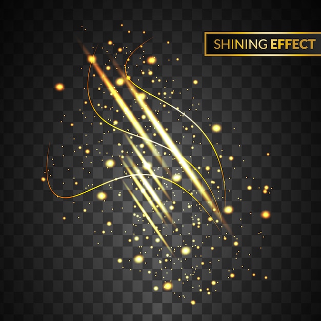 Abstract goud lichteffect met geïsoleerde sparkle op transparante achtergrond Premium Vector