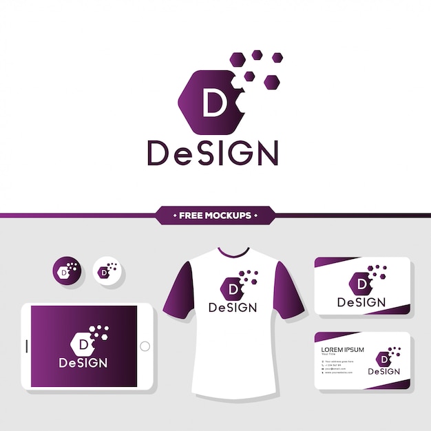 Abstract ontwerp logo branding met briefpapier mockup Premium Vector