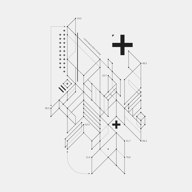 Abstract ontwerpelement in ontwerpstijl op witte achtergrond. handig voor technoprints en posters. Premium Vector