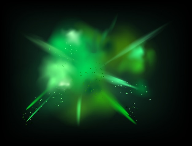 Abstract poeder splatted vector achtergrond. groene poederexplosie op donkere achtergrond Premium Vector