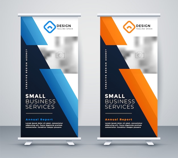 Abstract rollup bannerontwerp in geometrische stijl Gratis Vector