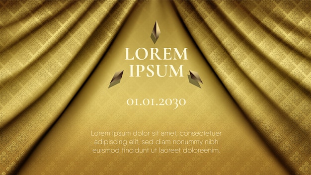 Abstract traditioneel thais patroon op golvende vlotte donkere gouden het gordijn van de zijdestof premie als achtergrond Premium Vector