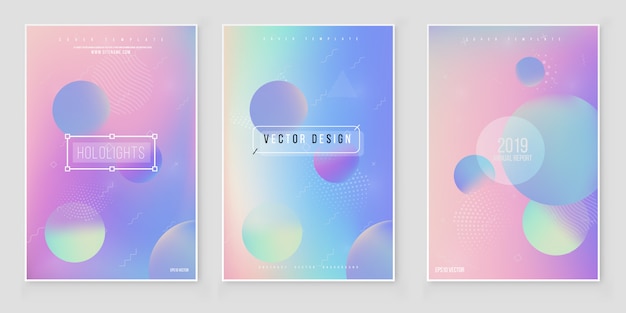 Abstract wazig holografische gradatie achtergrond instellen modern minimaal ontwerp. holografische folievector Premium Vector