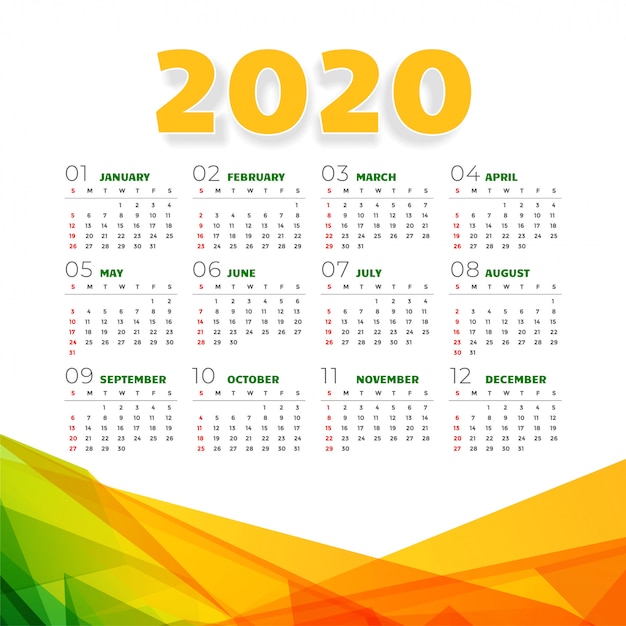 Abstracte 2020-kalender in geometrische stijl Gratis Vector