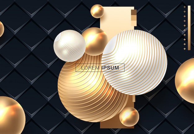 Abstracte achtergrond met bollen in gouden en zwarte kleur Premium Vector