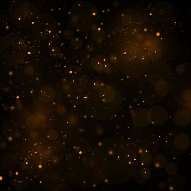 Abstracte achtergrond met gouden bokeh-effect, stofdeeltjes. Premium Vector