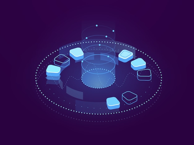 Abstracte banner van gegevensvisualisatie, big data processing, cloudopslag en serverhosting Gratis Vector