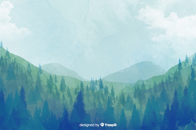 Abstracte bos aquarel landschap achtergrond Gratis Vector