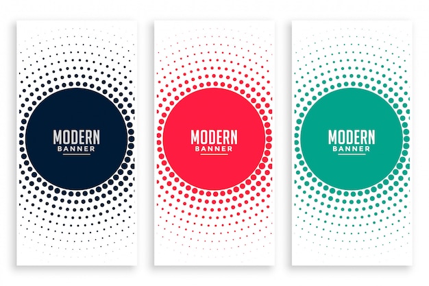 Abstracte circulaire halftone banners instellen Gratis Vector