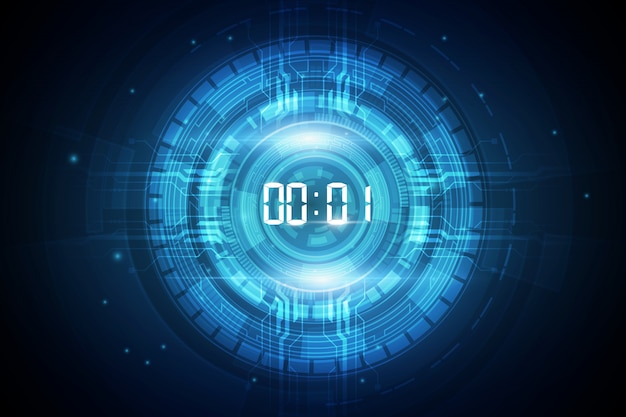 Abstracte futuristische technische achtergrond met digitale nummertimer en aftellen Premium Vector