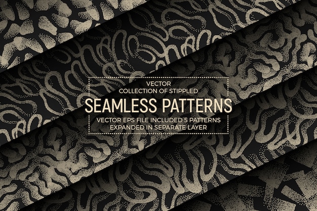 Abstracte gestippelde naadloze patronen set Premium Vector