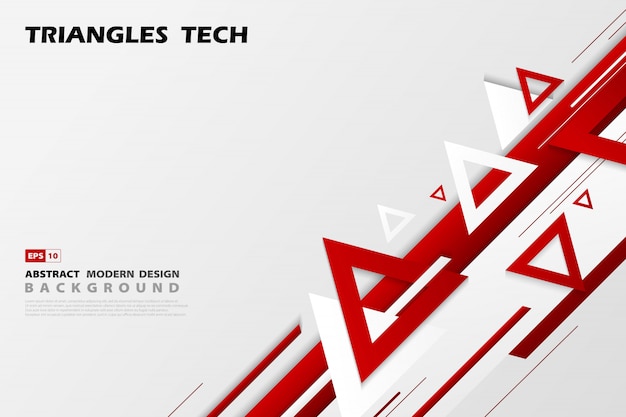 Abstracte gradiënt rode driehoeken tech overlapping van futuristische patroonstijl. Premium Vector