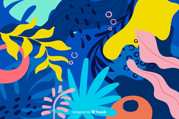 Abstracte hand getrokken bloemen en bladeren Gratis Vector
