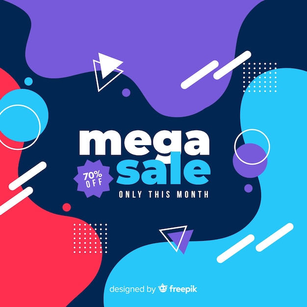 Abstracte megaverkoopachtergrond met de elementen van memphis Gratis Vector
