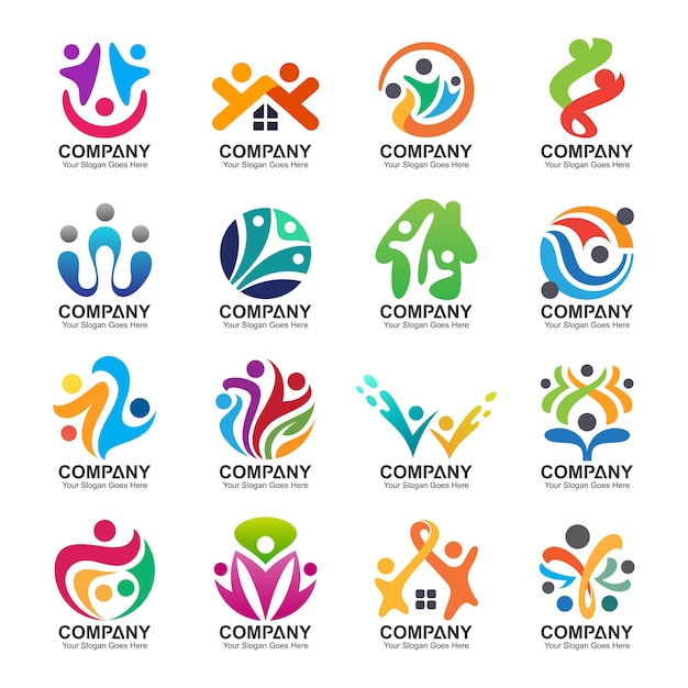 Abstracte mensen en familie logo-collectie, mensen pictogrammen, gezondheid logo sjabloon, zorg symbool Premium Vector