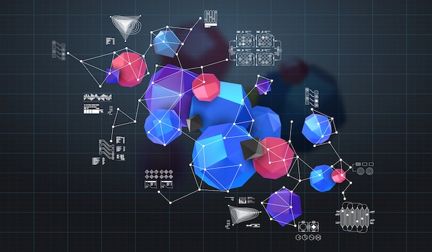 Abstracte poligonal achtergrond. 3d render illustratie. geometrische achtergrond met low-poly elementen. Premium Vector