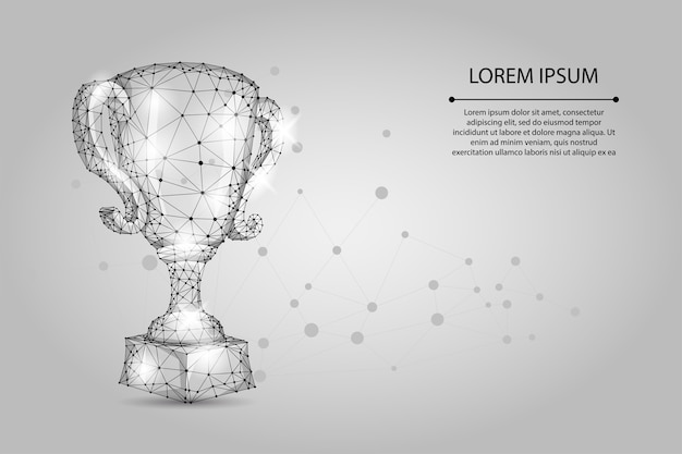Abstracte veelhoekige trofee beker. lage poly draadframe vectorillustratie. kampioenenprijs voor sportoverwinning Premium Vector