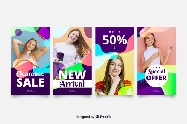 Abstracte verkoop instagram verhalen met foto Gratis Vector