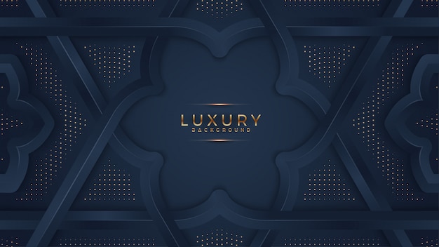 Abstracte zwarte achtergrond met een combinatie gloeiende gouden stippen met 3d-stijl. Premium Vector