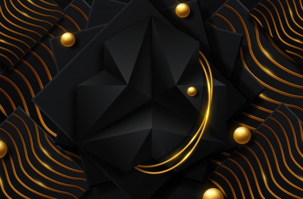 Abstracte zwarte en gouden achtergrond Premium Vector
