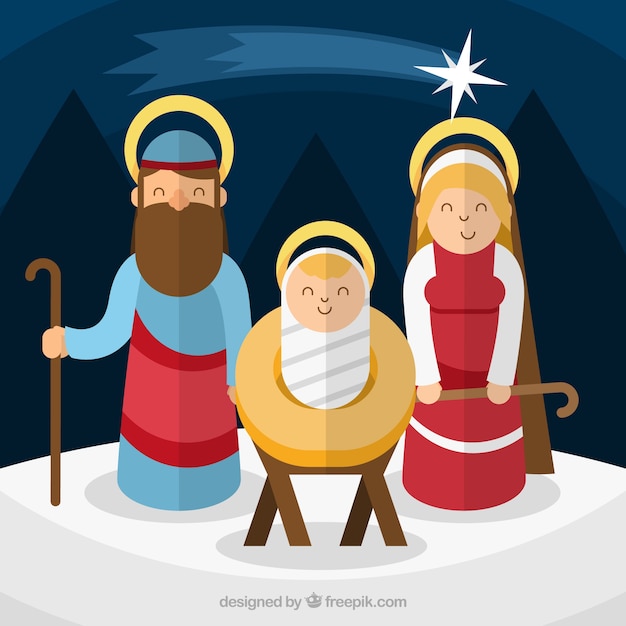 Achtergrond van blije geboorte van jezus in plat design Gratis Vector