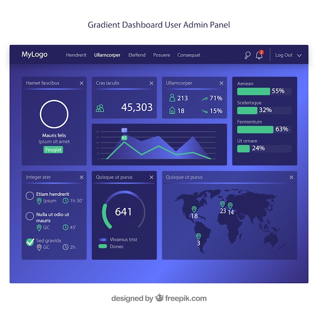 Admin dashboardsjabloon met plat ontwerp Gratis Vector