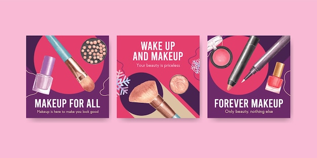 voorspelling nicht baai Advertentiesjabloon met make-up conceptontwerp voor marketing en zakelijke  aquarel. | Gratis Vector
