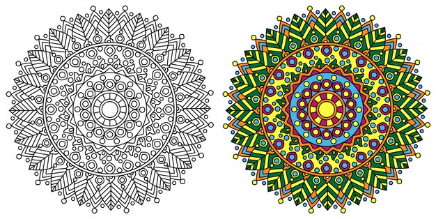 Afgeronde Decoratieve Mandala Kleurplaat Voor Volwassenen Premium Vector
