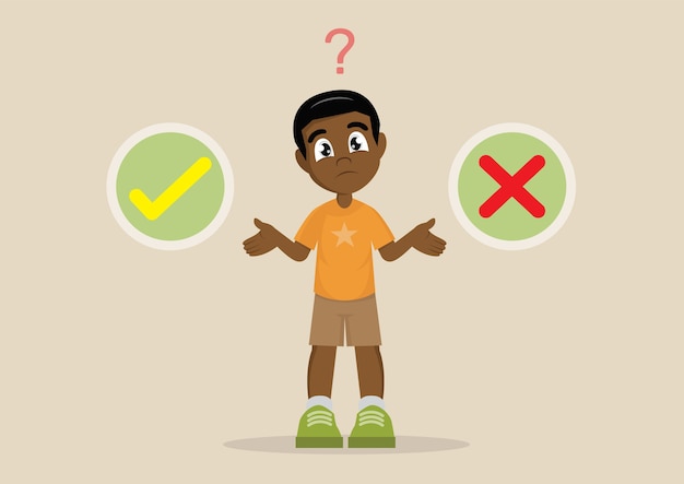 Premium Vector | African boy's keuze tussen goed of fout