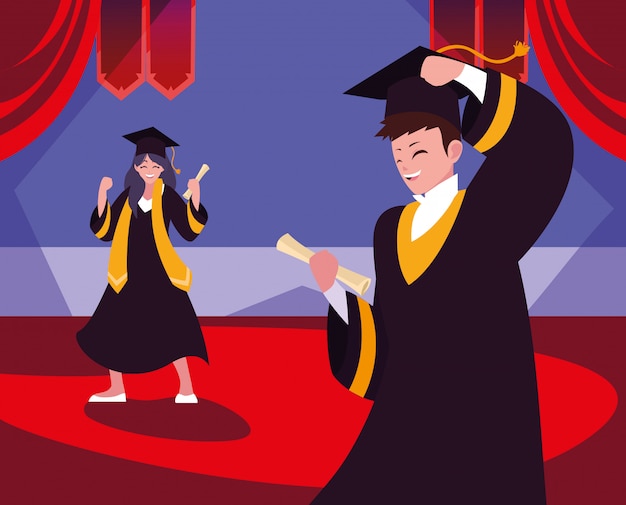 Afstuderen studenten in de viering Premium Vector