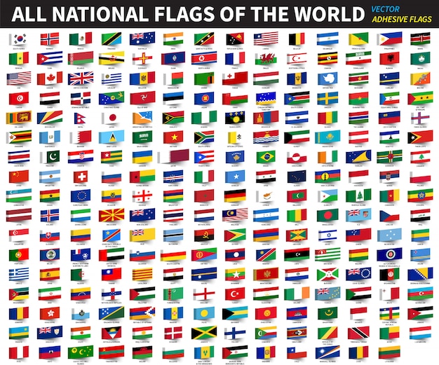 Alle officiële nationale vlaggen van de wereld Premium Vector