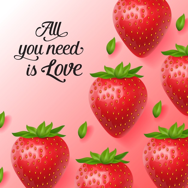 Alles wat je nodig hebt is liefdesbrief met rijpe aardbeien Gratis Vector
