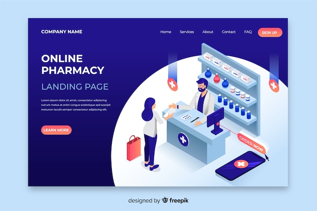 Apotheek landing page isometrisch ontwerp Gratis Vector
