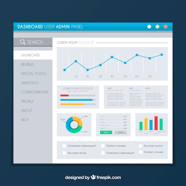 App-dashboardsjabloon met plat ontwerp Gratis Vector
