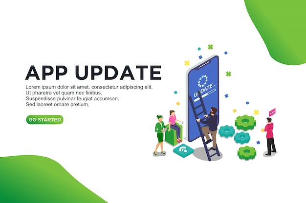 App-update, isometrische vector illustratie concept Premium Vector