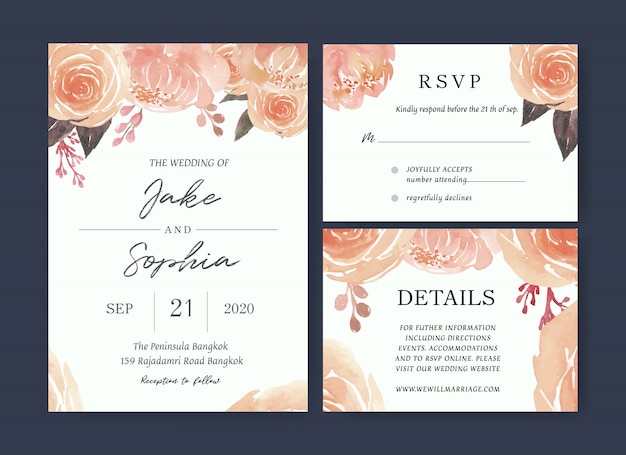 Aquarel bloemen bruiloft kaartsjabloon Gratis Vector