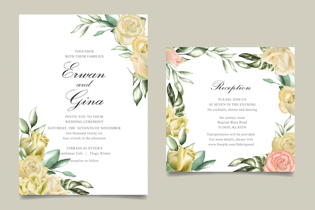 Aquarel bloemen bruiloft uitnodiging sjabloon kaart ontwerp Premium Vector