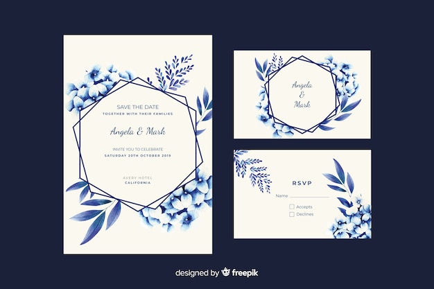 Aquarel bloemen bruiloft uitnodiging sjabloon Gratis Vector
